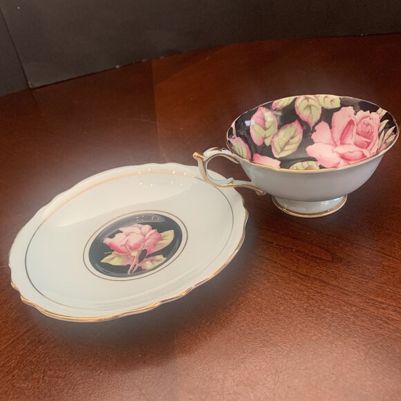 Paragon Double Warrant Cabbage Rose Pale Blue Teacup and Saucer 1940s Vintage - Picture 3 of 16